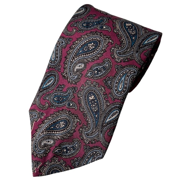 NEW Silk Tie FERREL REED for BORCK Bro’s Burgundy Gray Blue Paisley Handmade USA - Picture 9 of 9